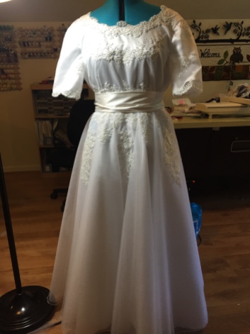 The wedding dress - looks much better on my daughter. Lots of handwork sewing on the lace.