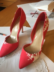 My daughter's customized shoes for the wedding - we added some lace from the dress.